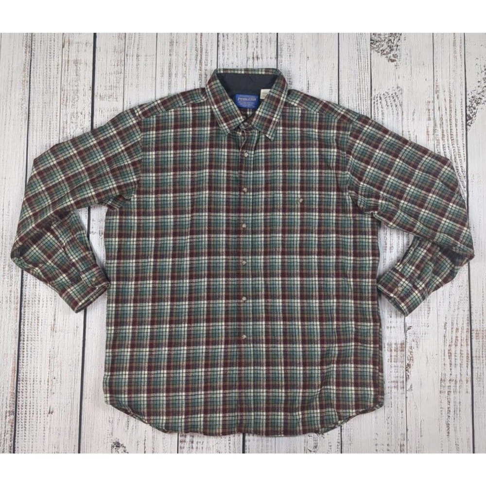 Pendleton Wool Shirt Sz XL‎ Ramsay Tartan Vtg 80s Plaid Long Sleeve Elbow Patch